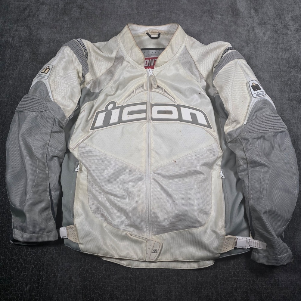 Icon Contra Performance Series Motorcycle Jacket White Grey Mens Large